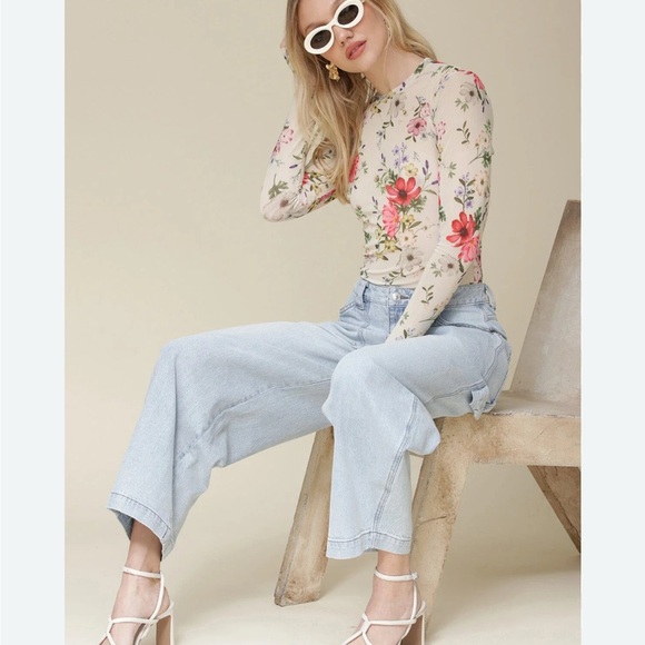 🌸 Avec Les Filles Floral Mesh Long Sleeve Top - Picture 11 of 12